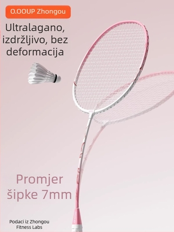 Set badminton raketa s okvirom od željeznog legura, najlonske žice, težina 95–100 g, debljina drške G5, tip reketa: ravna