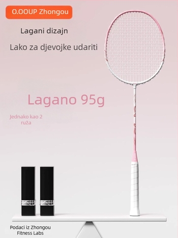 Set badminton raketa s okvirom od željeznog legura, najlonske žice, težina 95–100 g, debljina drške G5, tip reketa: ravna