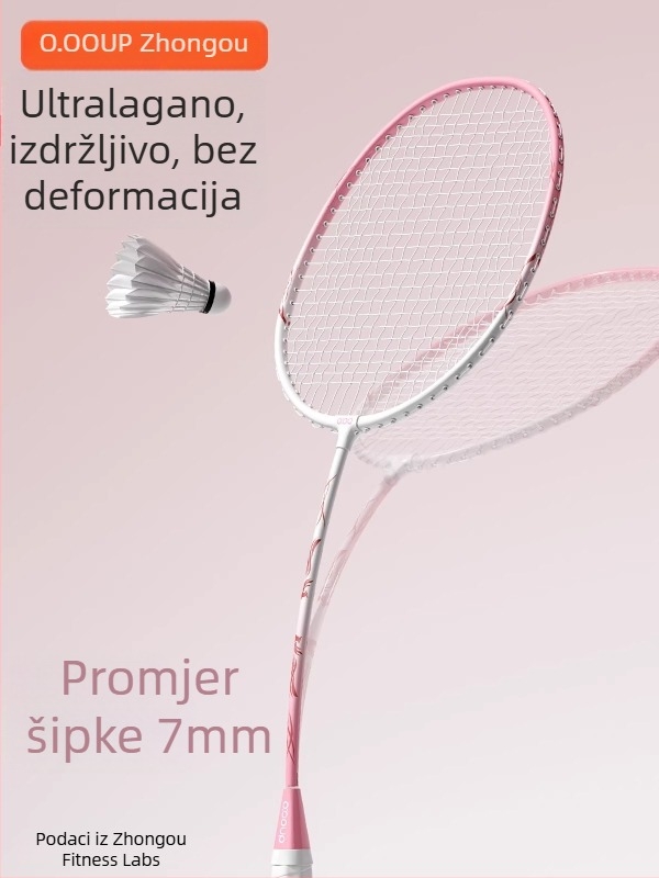 Set badminton raketa s okvirom od željeznog legura, najlonske žice, težina 95–100 g, debljina drške G5, tip reketa: ravna