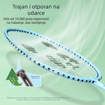 Badminton raketa s teleskopskom prilagodljivošću i podijeljenim dizajnom, okvir od željezne legure, duljina 665 mm, vlakna visoke elastičnosti