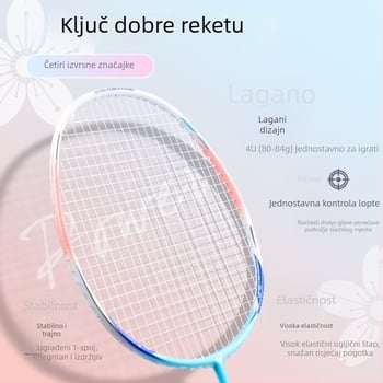 WITESS badminton reketa od karbonskih vlakana, težina 80–84 g, najlonske žice, ravna osovina, držač G5, pogodna za badminton i tenis, trening
