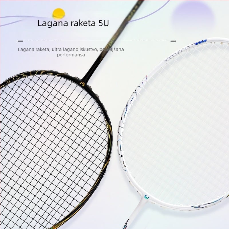Raketa za badminton za muškarce i žene, okvir od karbonskih vlakana, težina 80–84 g, debljina drške G4, direktan udar, najlonske strune