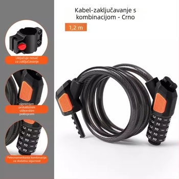 Petocifreni lokot za bicikl JOHORSE CB-11028, čelični kabel, opća namjena, težina 500 g