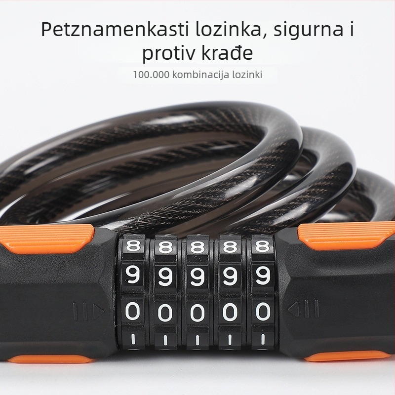 Petocifreni lokot za bicikl JOHORSE CB-11028, čelični kabel, opća namjena, težina 500 g