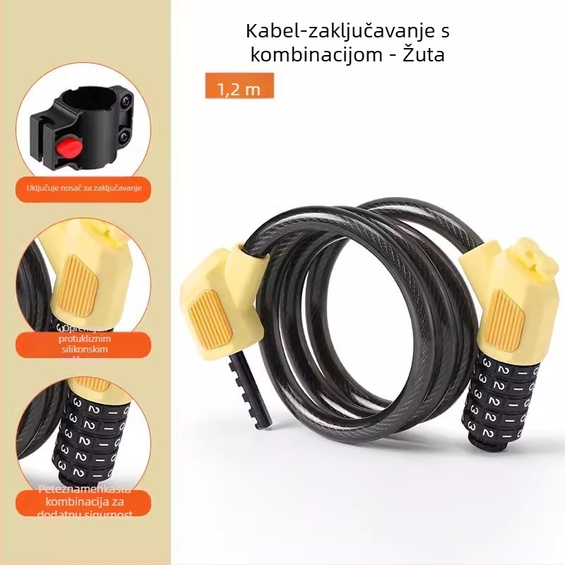 Petocifreni lokot za bicikl JOHORSE CB-11028, čelični kabel, opća namjena, težina 500 g