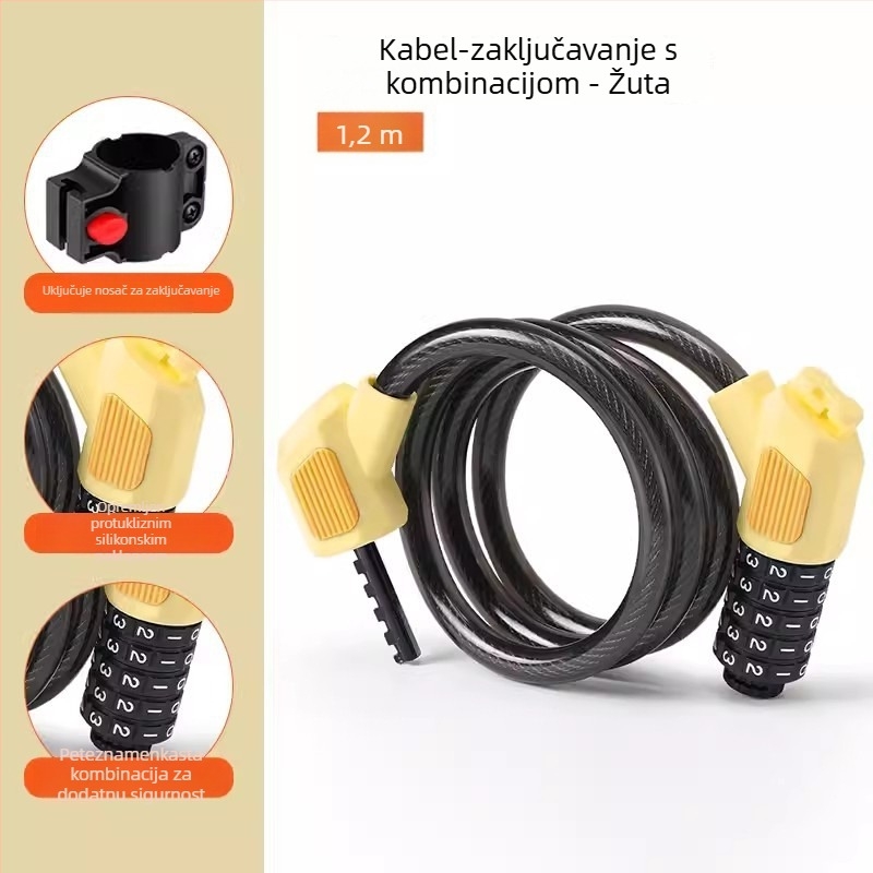 Petocifreni lokot za bicikl JOHORSE CB-11028, čelični kabel, opća namjena, težina 500 g