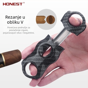 Škarice za cigare, dvostrano oštre, nehrđajući čelik, karbonska vlakna površina, marka Hong Lin, ručna izrada