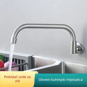 Kuhinjska slavina od nehrđajućeg čelika, za ugradnju u zid, okretna, samo hladna voda, keramički disk vent, brušena završetak