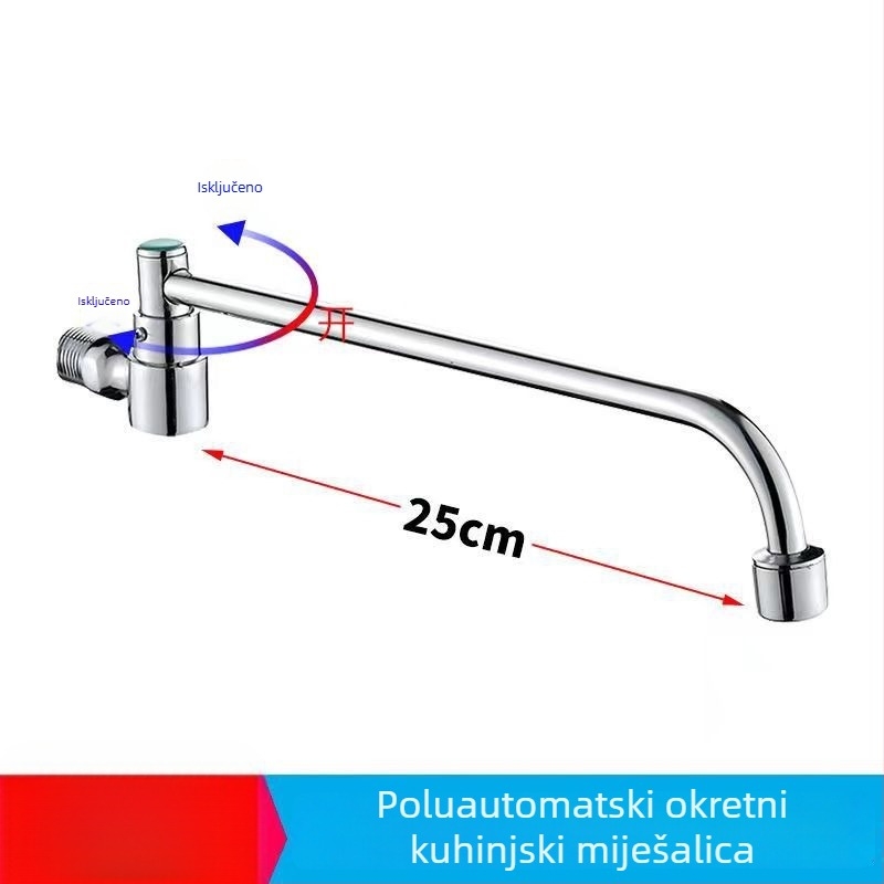 Kuhinjska slavina od nehrđajućeg čelika, za ugradnju u zid, okretna, samo hladna voda, keramički disk vent, brušena završetak