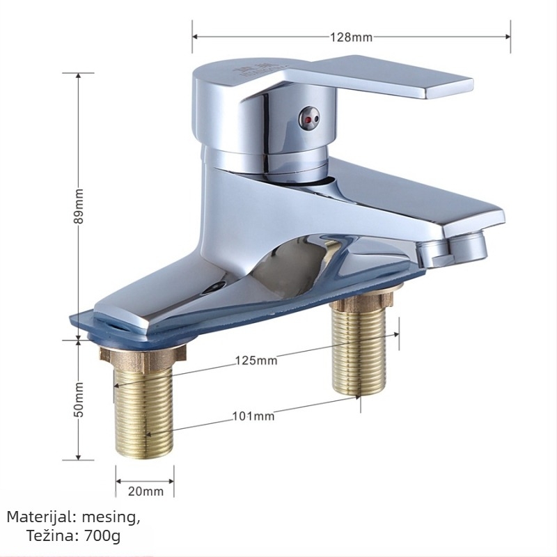 Slavina za umivaonik kupaonice s toplom i hladnom vodom, miješani, bakar legura, keramički kartridž ventila, ugradnja na bazu