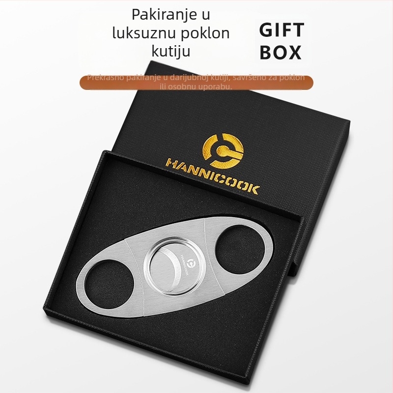 HANNICOOK Škare za cigare s dvostrukim oštricama, nehrđajući čelik, površinska obrada žicom, ručno upravljanje