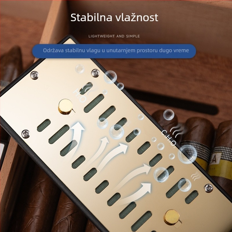 Humidifikator za cigare i čaj, pravokutna kutija s metalnim poklopcem i prekidačem; materijal: plastika + nehrđajući čelik