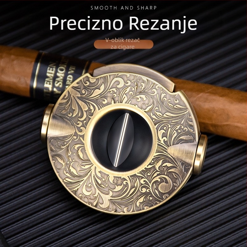 HANNICOOK Škare za cigare - Tri u jedne: V-oblik oštrica od cinkove legure i nehrđajućeg čelika, škarice za cigare, poluautomatski perforator, prilagodljivo