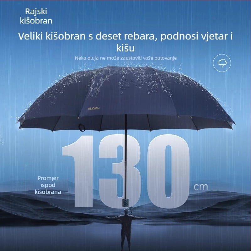 Heaven trostruki reklamni kišobran s ispisanim logom, 210T tkanina, čelične rebra (10), plastična ručka, ručno otvaranje
