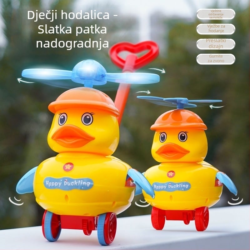 CL Igračka za guranje za djecu 0–3 godine, crtana patka sa zvukom – od plastike, razvija puzanje, hvatanje, osjetilnost i koordinaciju ruka-oca