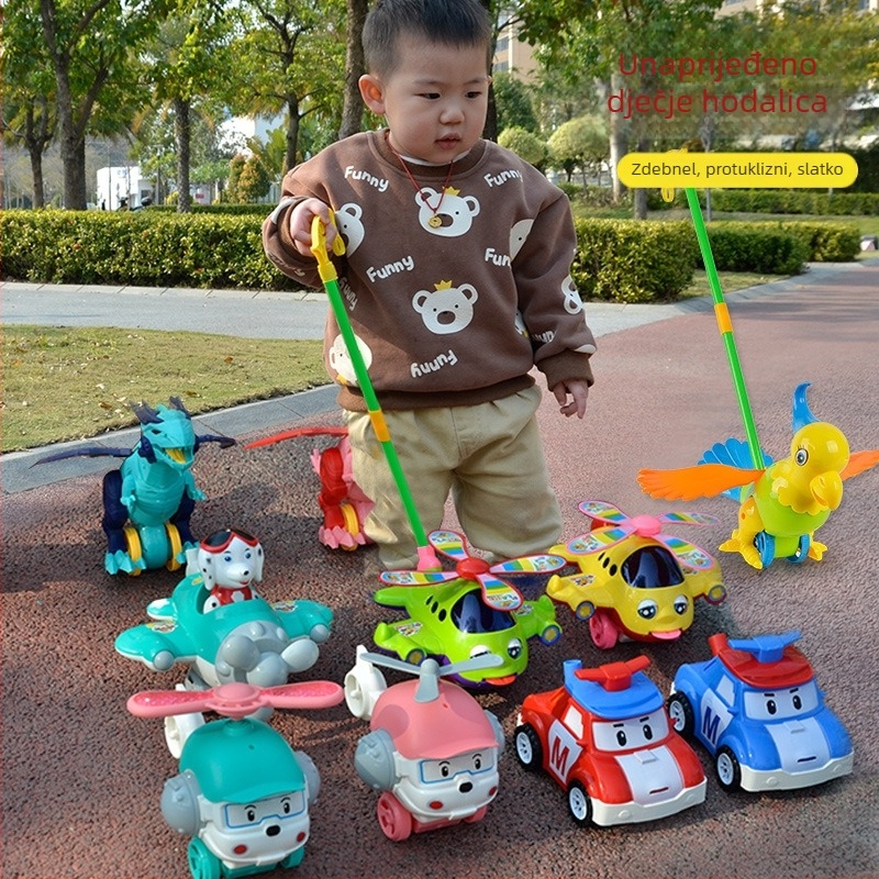 CL Igračka za guranje za djecu 0–3 godine, crtana patka sa zvukom – od plastike, razvija puzanje, hvatanje, osjetilnost i koordinaciju ruka-oca