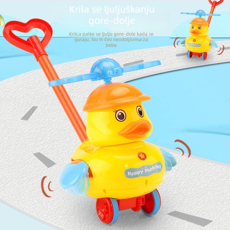 CL Igračka za guranje za djecu 0–3 godine, crtana patka sa zvukom – od plastike, razvija puzanje, hvatanje, osjetilnost i koordinaciju ruka-oca