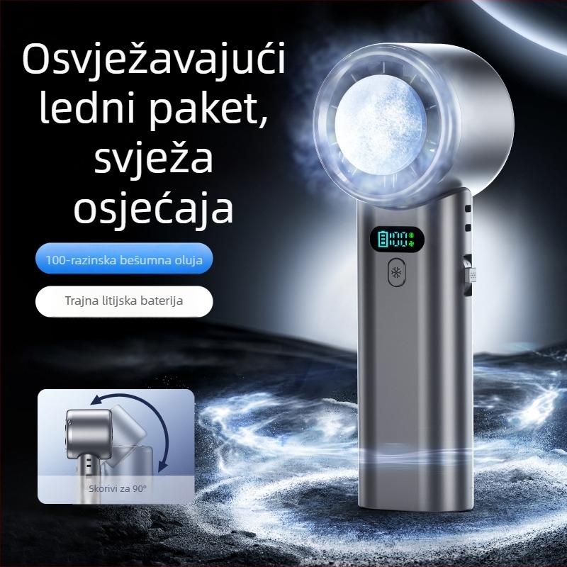 Ručni prijenosni ventilator za vanjsku upotrebu s ledenim pokrovom, USB punjenje, sklopivi viseći dizajn, 100 brzina, ugrađena baterija 4000–6000 mAh