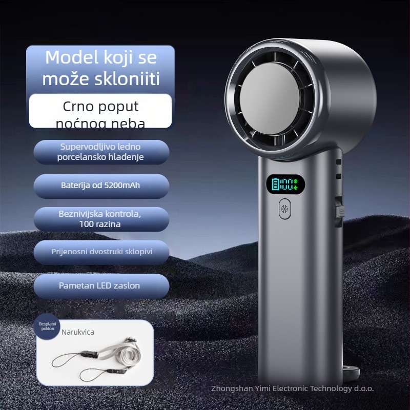 Ručni prijenosni ventilator za vanjsku upotrebu s ledenim pokrovom, USB punjenje, sklopivi viseći dizajn, 100 brzina, ugrađena baterija 4000–6000 mAh