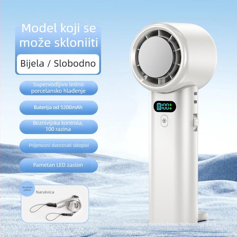 Ručni prijenosni ventilator za vanjsku upotrebu s ledenim pokrovom, USB punjenje, sklopivi viseći dizajn, 100 brzina, ugrađena baterija 4000–6000 mAh