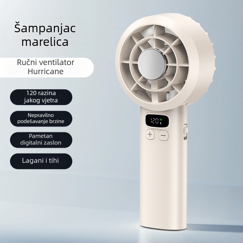 Ručni ventilator, 120 brzina, motor bez četkica, ugrađena baterija 1200–2000 mAh, USB napajanje