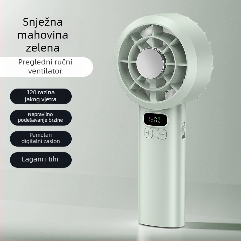 Ručni ventilator, 120 brzina, motor bez četkica, ugrađena baterija 1200–2000 mAh, USB napajanje