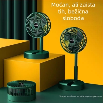 USB punjivi sklopivi mali ventilator s teleskopskom drškom, 3 lopatice, brushless motor, ugrađena baterija, 3 brzine, tih stolni/ručni ventilator