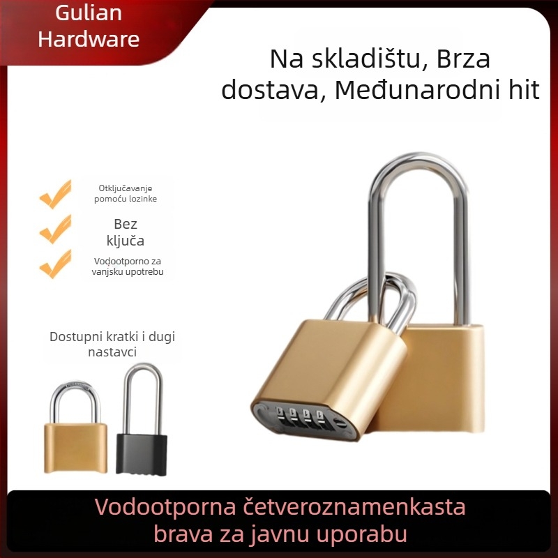 Kombinacijski katanc s digitalnim kodom, vodootporan, od cinkove legure; debljina zaključnog štapa 8 mm, razmak šipki 25,5 mm; pogodan za prtljagu, teretanu i ormar.