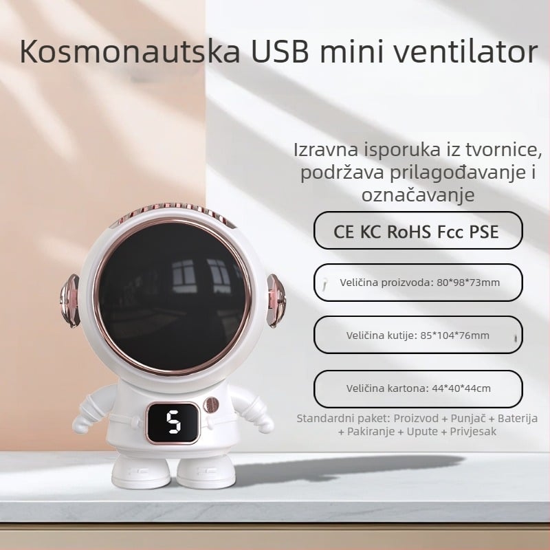 Ventilator oko vrata – mini ventilator s prilagođenim logom i crtić dizajnom, USB punjenje, 5V 4.5W, 5 brzina, ugrađena baterija 800–1000 mAh
