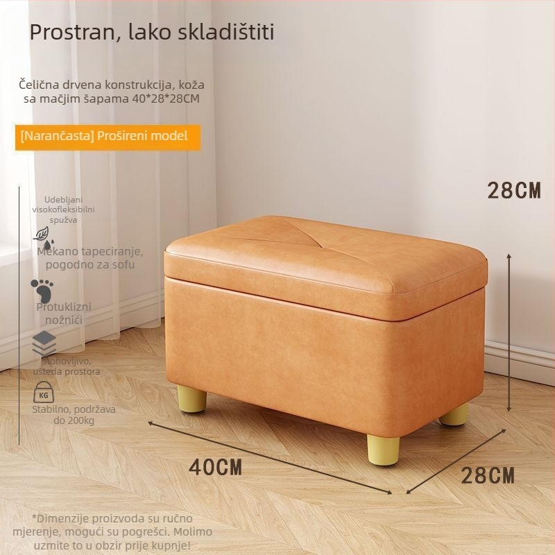 Sklopivi stočić za cipele, kožna površina, pravokutni oblik, konstrukcija od fibreboarda, nosivost 150 kg, kapacitet 12 L