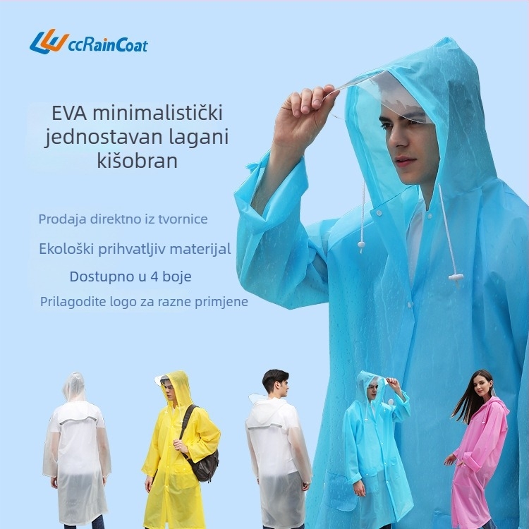 Jednodelni kišni kaput za odrasle – EVA tkanina, vodootporni EVA ljepilo sloj, debeli stil, debljina tkanine 0.18 mm