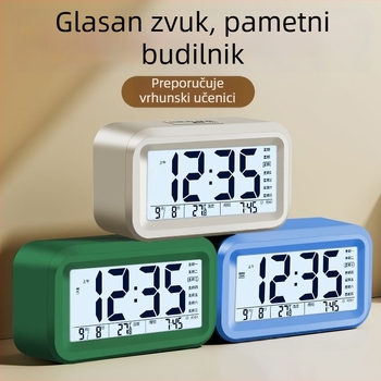 Budilica za studente s noćnim svjetlom, minimalistički modern dizajn, jednostrani zaslon, na baterije, plastično kućište