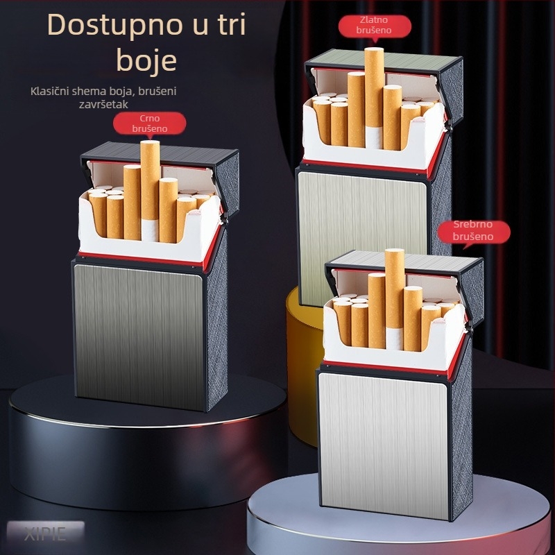 Aluminijska kutija za cigarete, kapacitet 20 cigareta, preklopni poklop, ponovno upotrebljiva, prilagođeni logotip – Suction Pie, minimalisticki stil