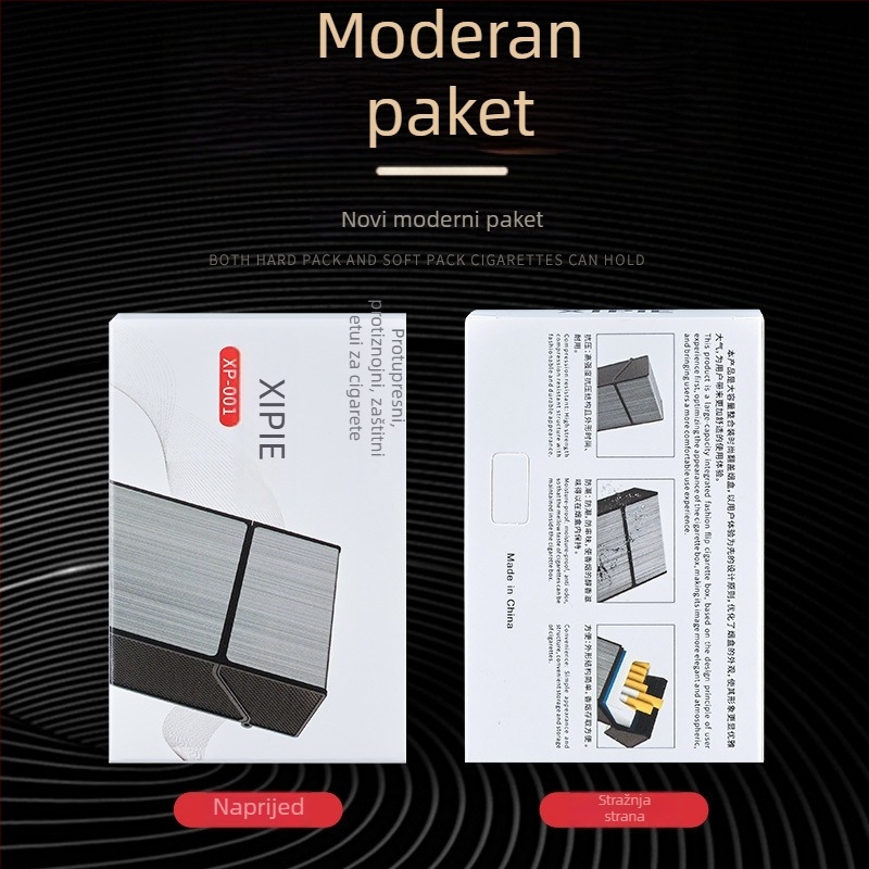 Aluminijska kutija za cigarete, kapacitet 20 cigareta, preklopni poklop, ponovno upotrebljiva, prilagođeni logotip – Suction Pie, minimalisticki stil