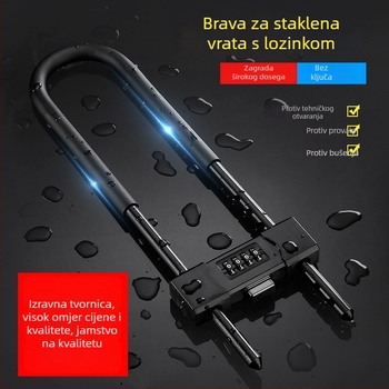 Brava s kodom za staklena vrata, vodootporna i otporna na hrđu, brava u obliku U, kućni set brave