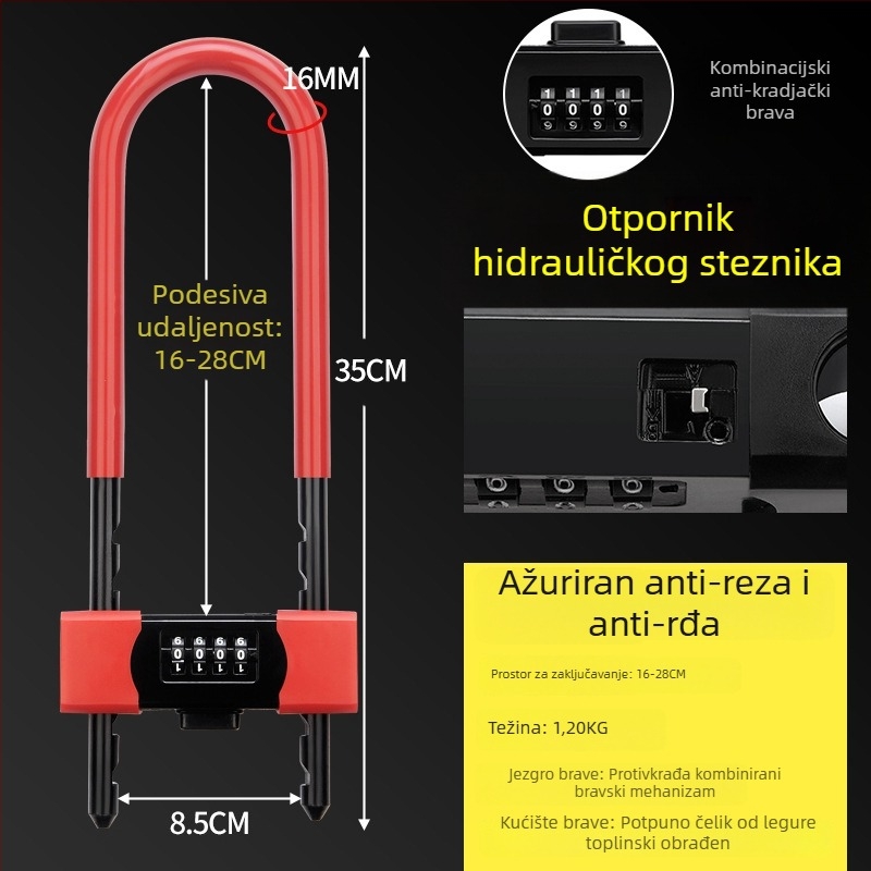 Brava s kodom za staklena vrata, vodootporna i otporna na hrđu, brava u obliku U, kućni set brave
