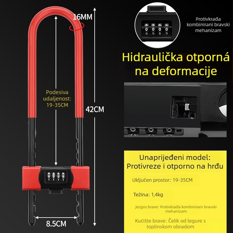 Brava s kodom za staklena vrata, vodootporna i otporna na hrđu, brava u obliku U, kućni set brave