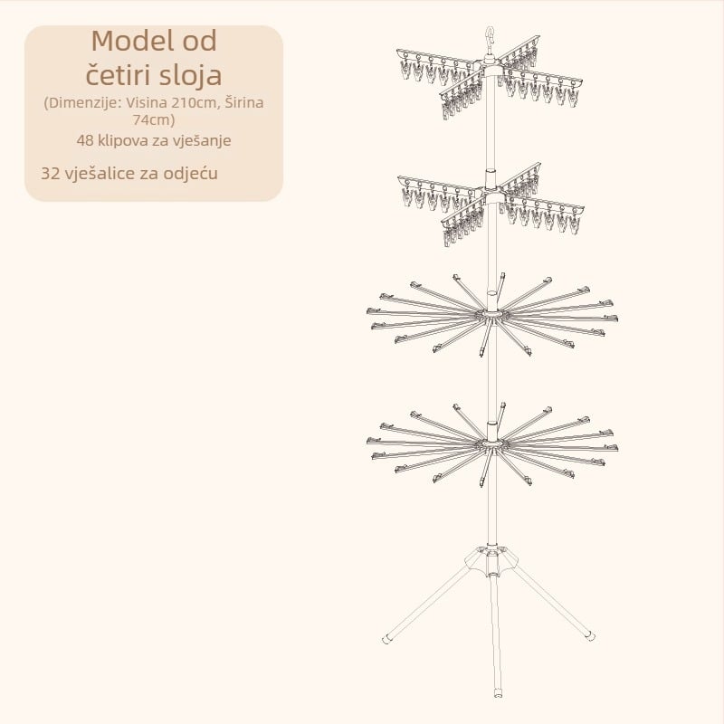 Dječji stalak za sušenje odjeće, podni, mobilni, kružnog klip dizajna, plastični