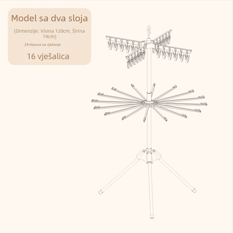 Dječji stalak za sušenje odjeće, podni, mobilni, kružnog klip dizajna, plastični