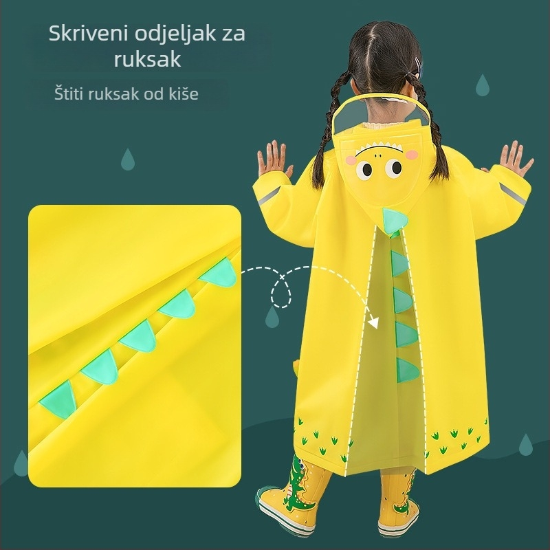 Dječje EVA kišno pončo s karikaturnim dizajnom, EVA tkanina 0,15 mm, reflektirajuća traka, kopča s klikom