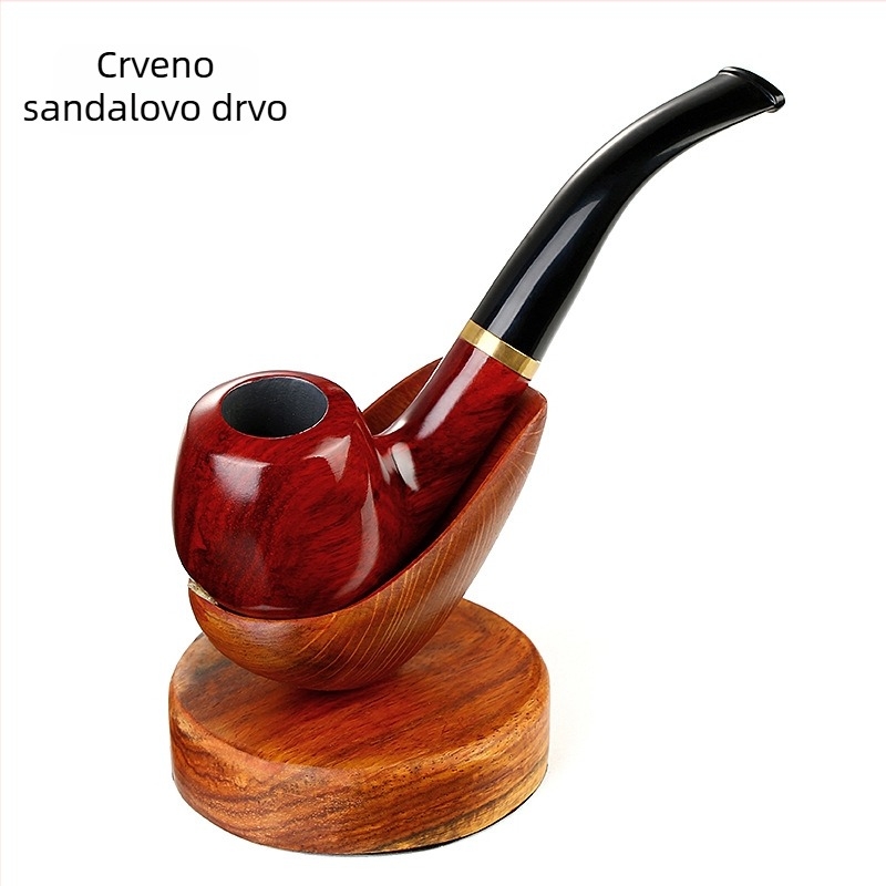 Fajka od sandalovine — ručno izrađena, retro ukrašena, zakrivljena, prijenosna, set za ručno uvijanje duhana
