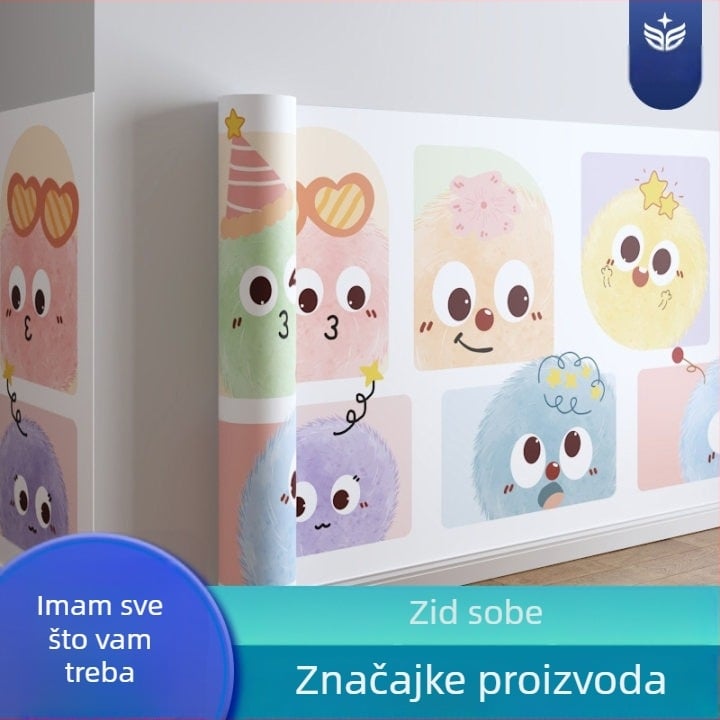 Samoljepljivi vodootporni PVC zidni premaz za dnevni boravak s dječjom crtankom dekoracijom, moderni minimalistički stil