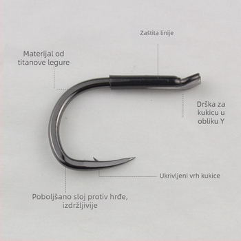 Horog od titanijskog legura – bodljasti udica za Grass Carp i Sturgeon; Pakiranje 2000 kom; Pogodno za rezervoare, jezera, rijeke