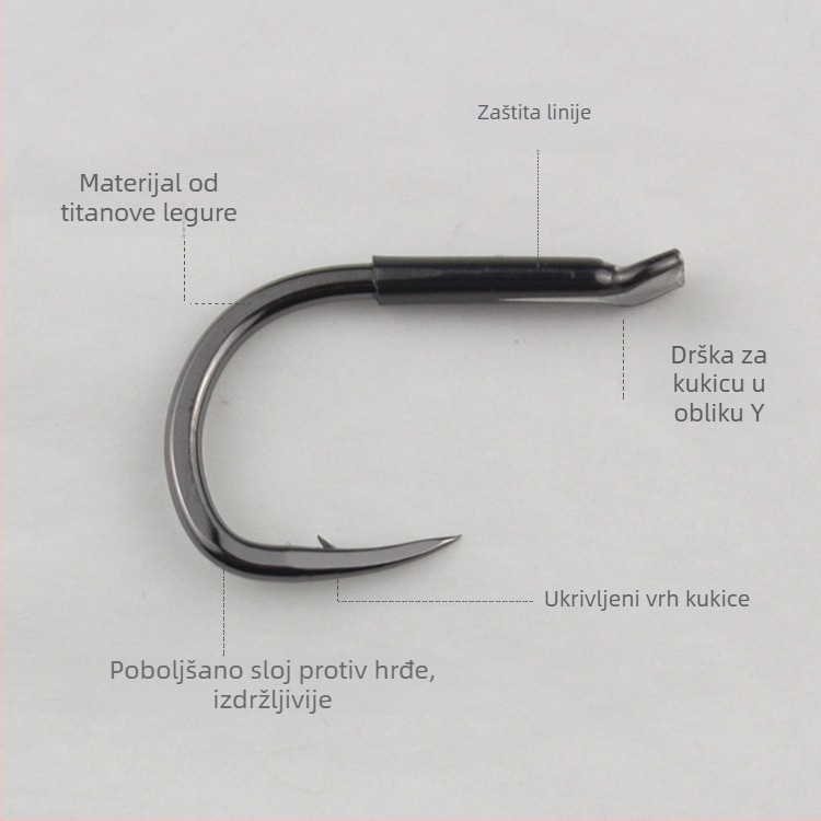 Horog od titanijskog legura – bodljasti udica za Grass Carp i Sturgeon; Pakiranje 2000 kom; Pogodno za rezervoare, jezera, rijeke