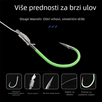 Kuka za ribolov s bodom, model Marushiyako night light hook, 500 komada u kutiji, morski i brodski ribolov