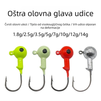 Kuka s olovnom glavom, fosforescirajuća, s obrnutim bodom, za mekane mamce