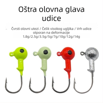 Kuka s olovnom glavom, fosforescirajuća, s obrnutim bodom, za mekane mamce