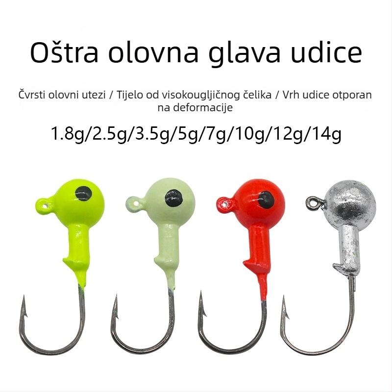 Kuka s olovnom glavom, fosforescirajuća, s obrnutim bodom, za mekane mamce