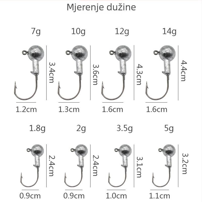 Kuka s olovnom glavom, fosforescirajuća, s obrnutim bodom, za mekane mamce