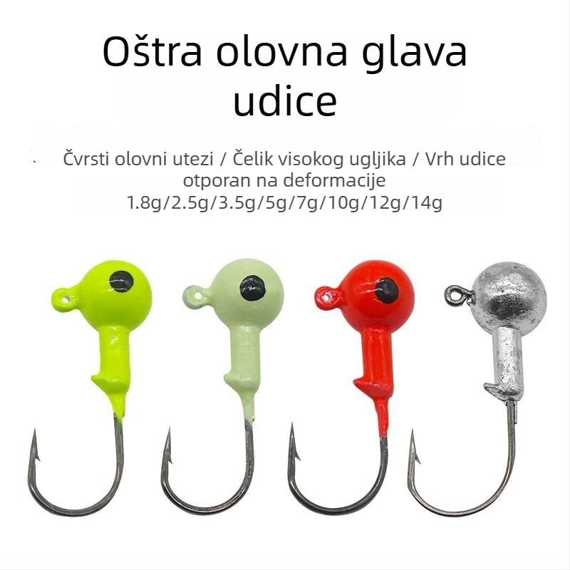 Kuka s olovnom glavom, fosforescirajuća, s obrnutim bodom, za mekane mamce